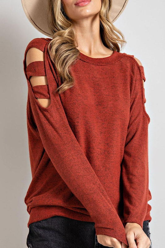 Orange Cutout Cold Shoulder Long Sleeve Top - L & M Kee, LLC