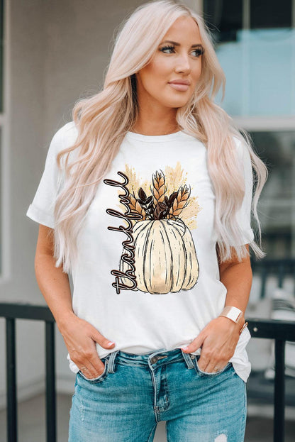 White Harvest Pumpkin Graphic Thanksgiving Tee - L & M Kee, LLC