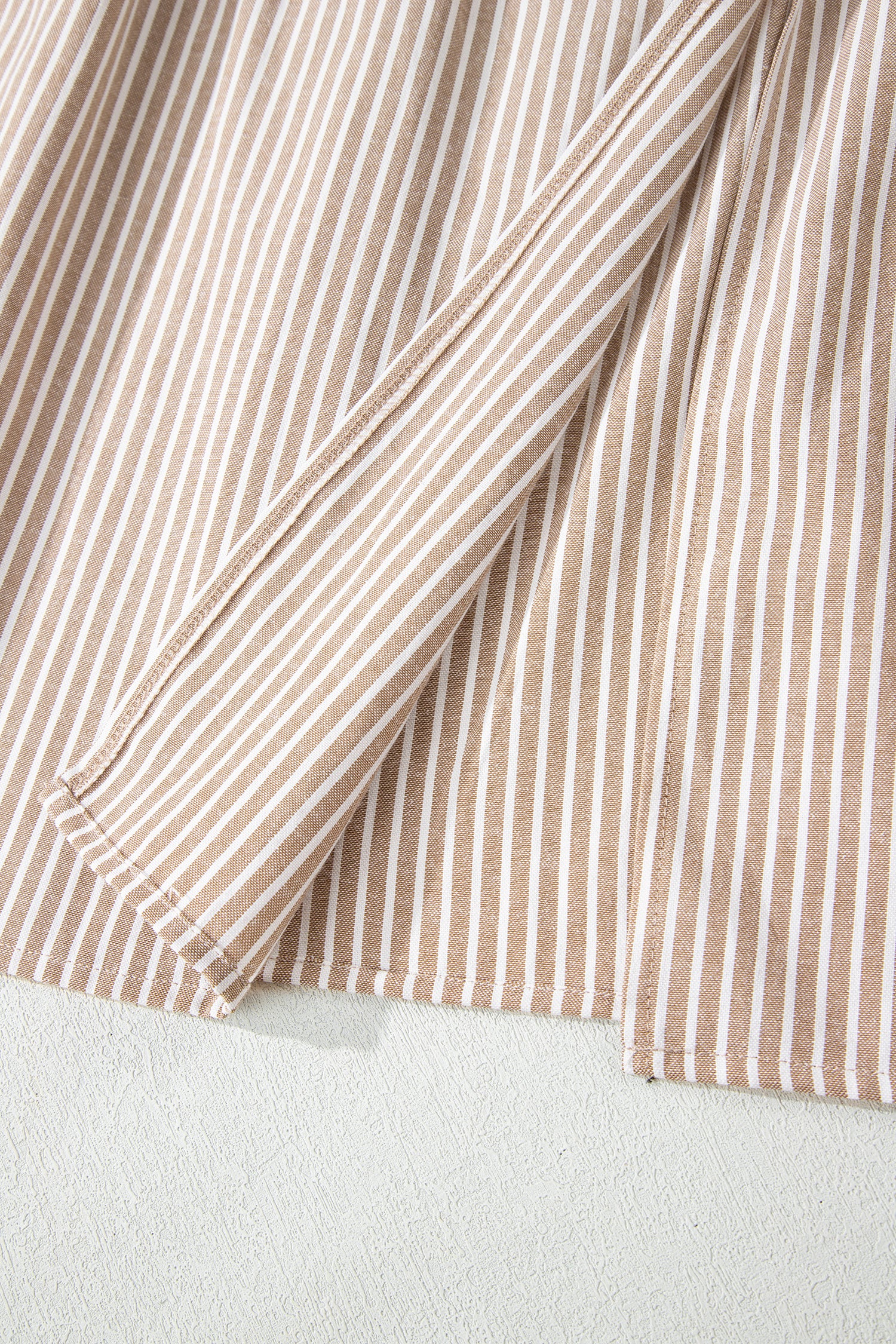 Khaki Stripe Flutter Sleeve Buttoned Front Slit Maxi Dress