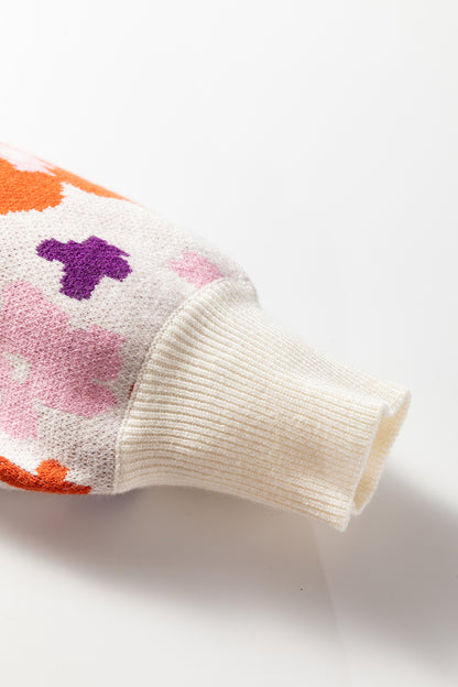 Khaki Fall Floral Pattern Drop Shoulder Sweater