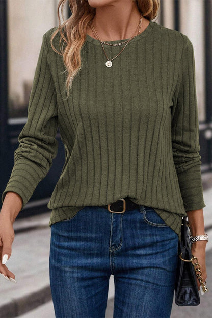 Duffel Green Ribbed Knit Long Sleeve Top - L & M Kee, LLC