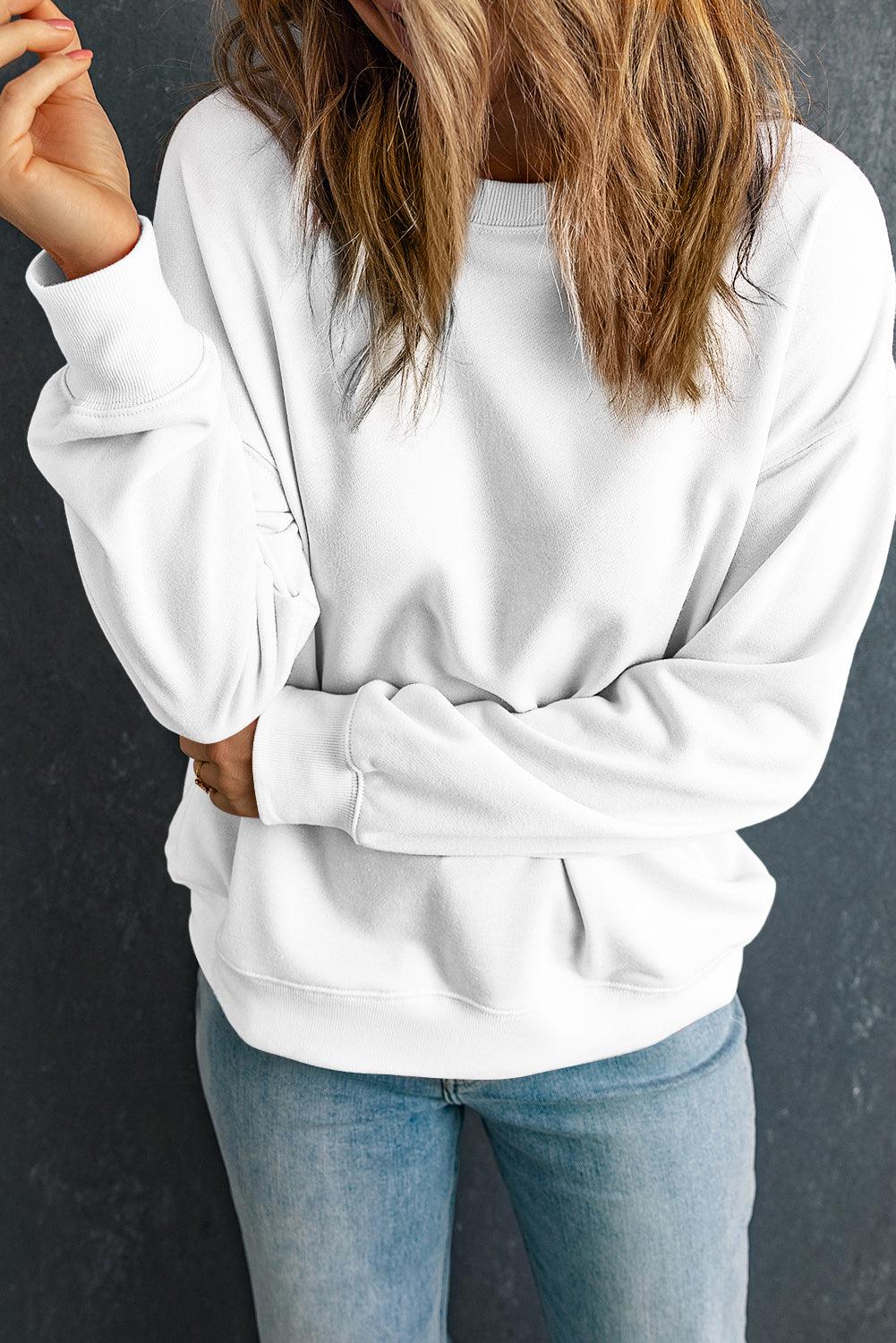 Beige Solid Classic Crewneck Pullover Sweatshirt - L & M Kee, LLC