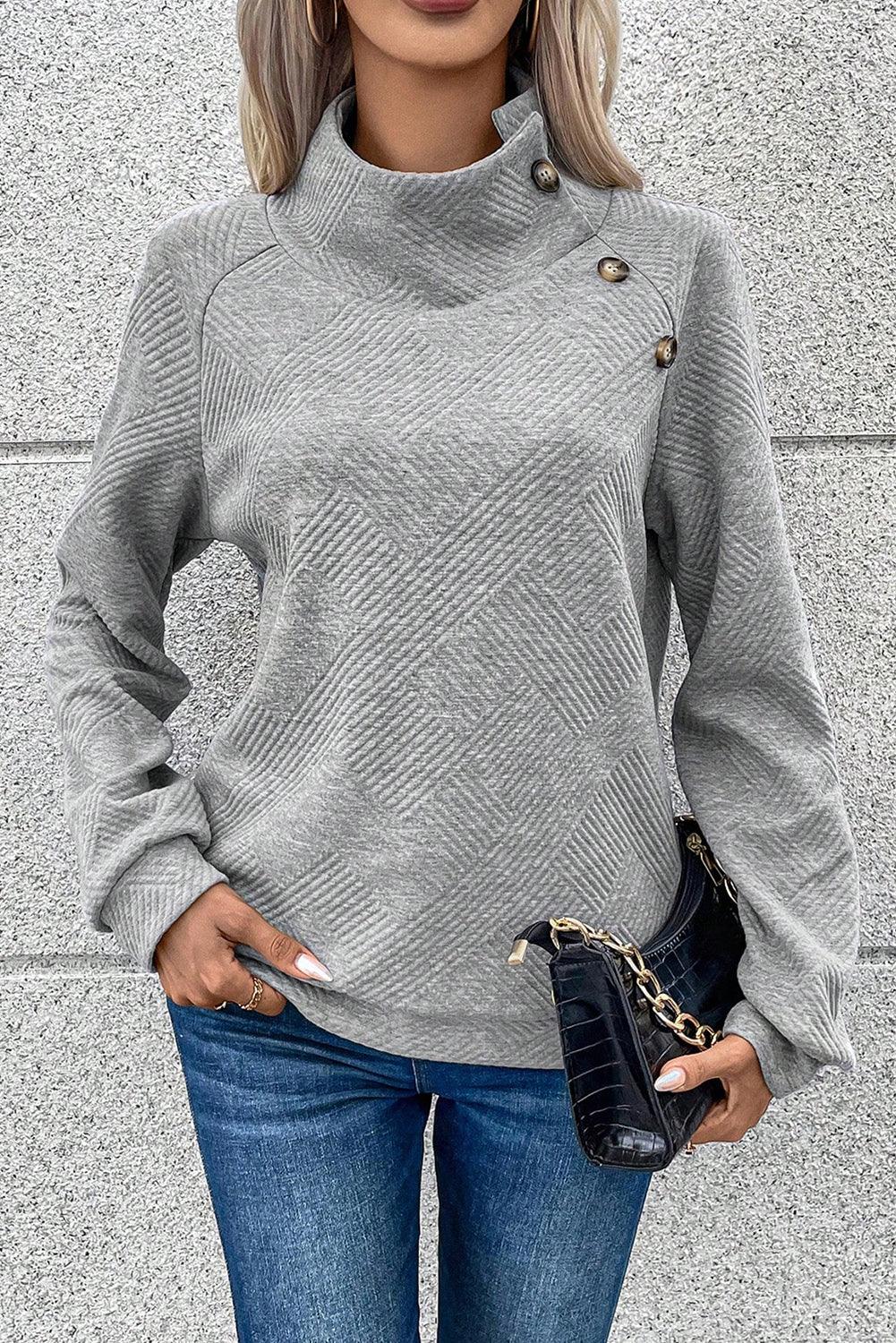 Gray Textured Contrast Splicing Raglan Sleeve Top - L & M Kee, LLC