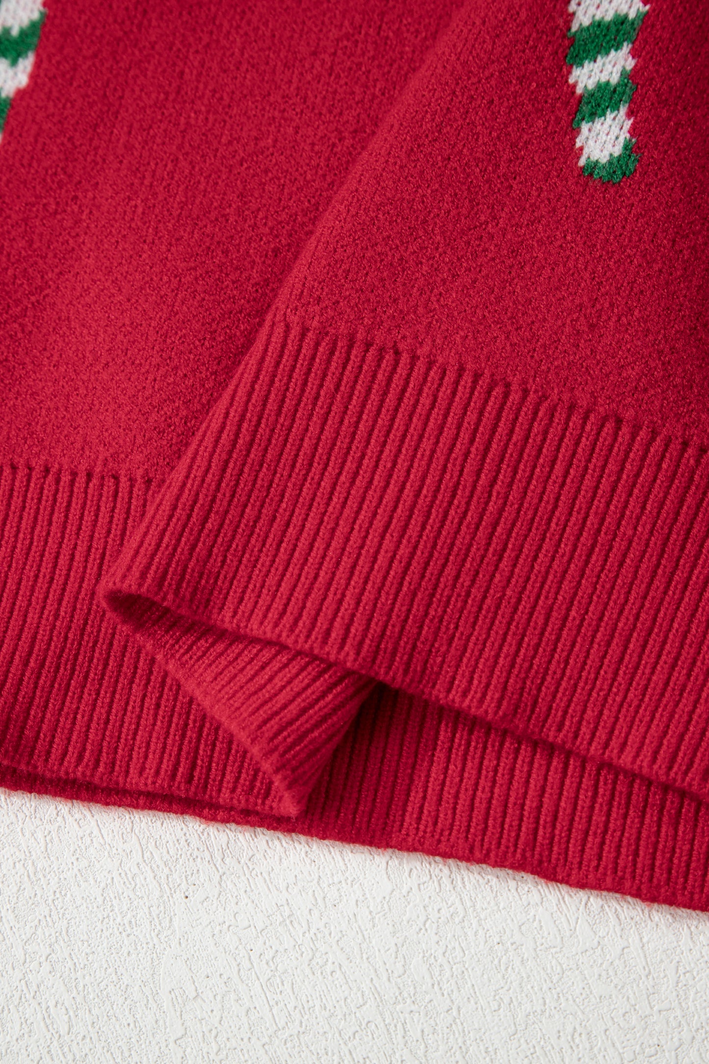 Racing Red Christmas Candy Cane Holiday Drop Shoulder Sweater