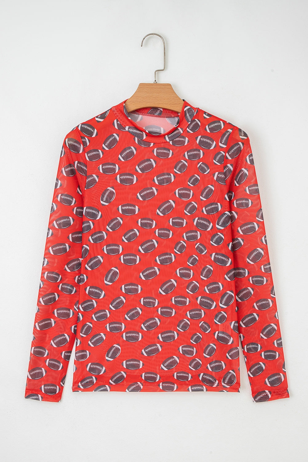 Brown Game Day Rugby Mesh Sheer Long Sleeve Top