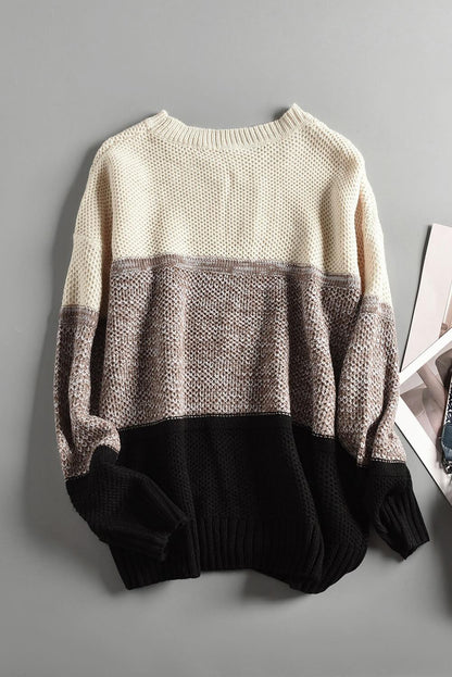 Gray Color Block Netted Texture Pullover Sweater - L & M Kee, LLC