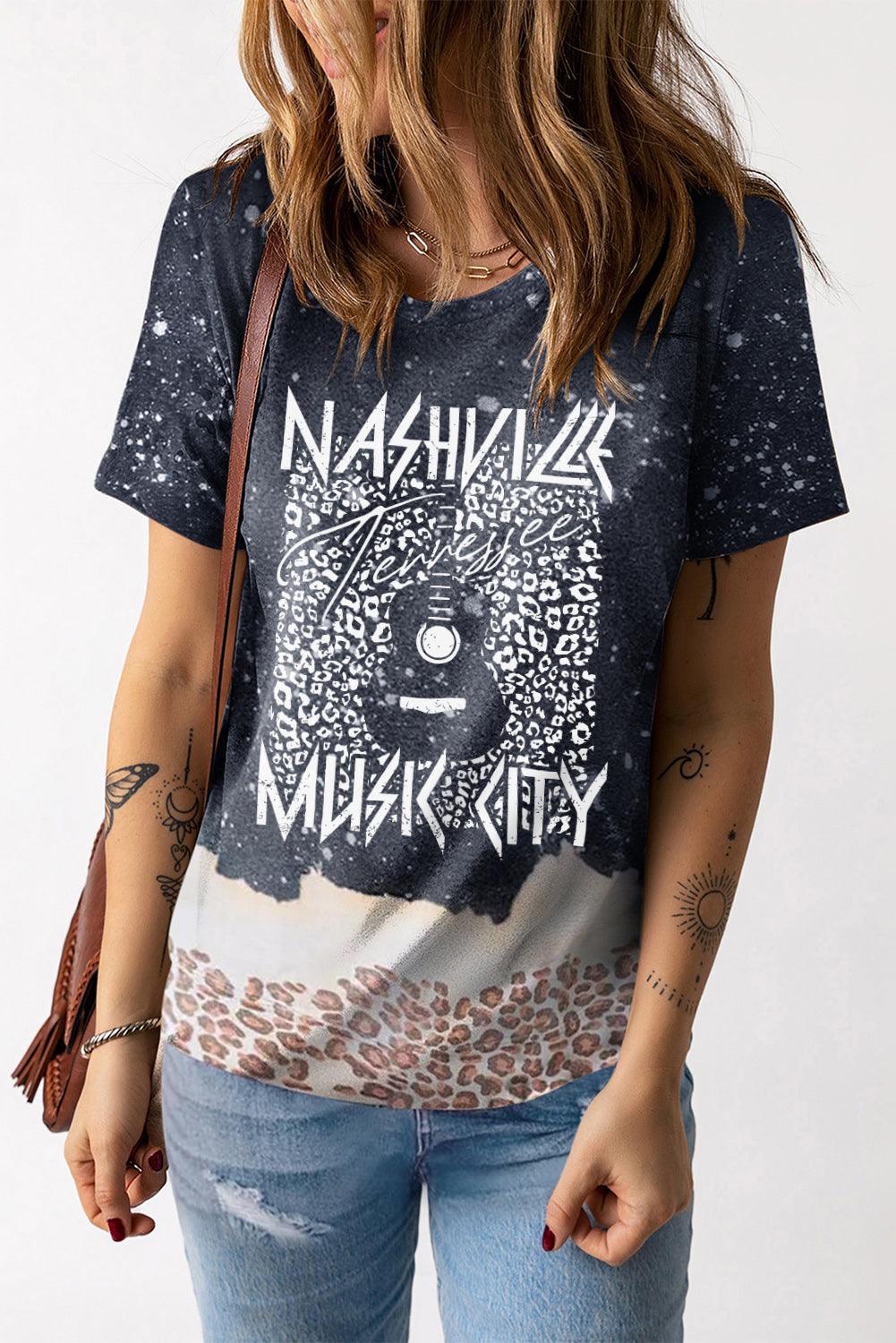 Black NASHVILLE MUSIC CITY Tie-dye Graphic Tee - L & M Kee, LLC