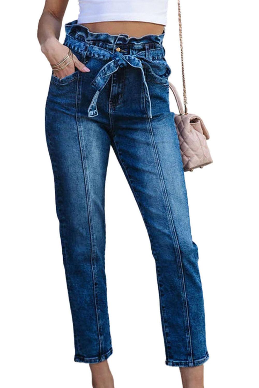 Seamed Stitching High Waist Knot Skinny Jeans - L & M Kee, LLC