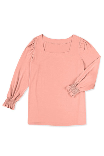 Pink Plus Size Square Neck Flounced Sleeve Top - L & M Kee, LLC