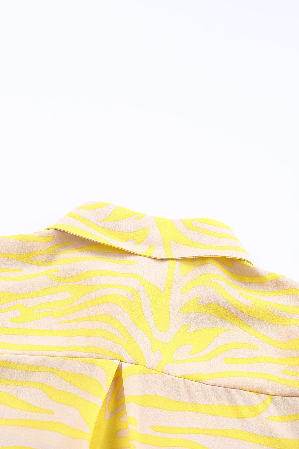 Yellow Zebra Stripes Print Lantern Sleeve Shirt - L & M Kee, LLC