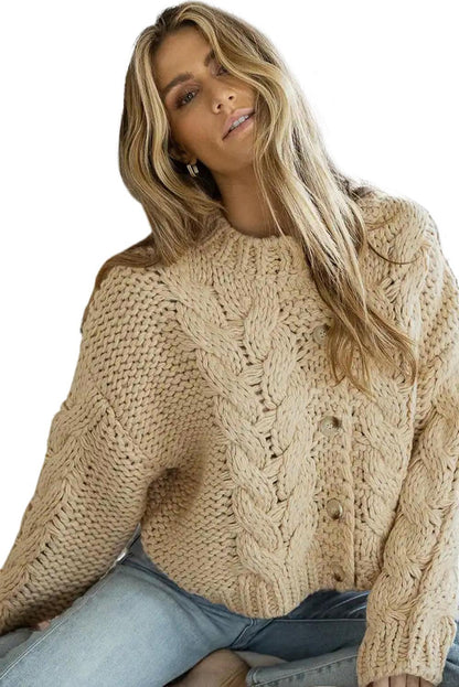 Apricot Cable Knit Buttoned Cardigan - L & M Kee, LLC