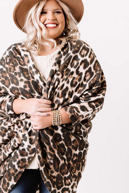 Leopard Plus Size Draped Open Front Cardigan - L & M Kee, LLC