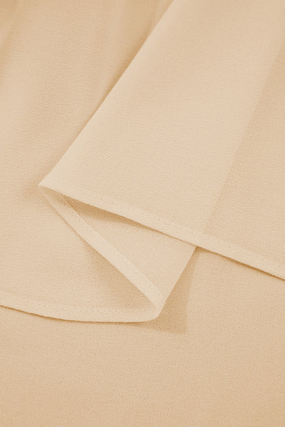 Parchment Pleated Ruffle Long Sleeve Chiffon Blouse