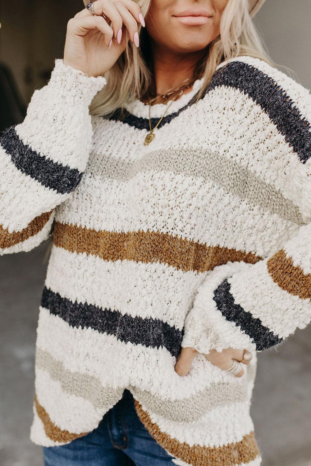 Striped Popcorn Knit Sweater - L & M Kee, LLC