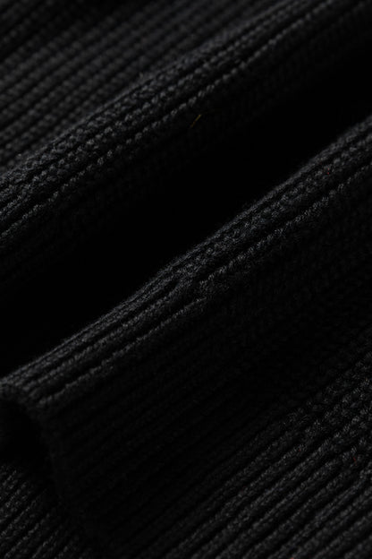 Black Contrast Striped Trim V Neck Drop Shoulder Sweater