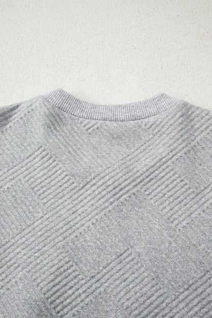 Medium Grey Trendy Textured Half Zip Loose Sweatshirt