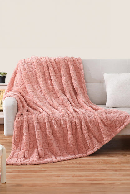 Gossamer Pink Textured Heart Checkered Plush Soft Blanket