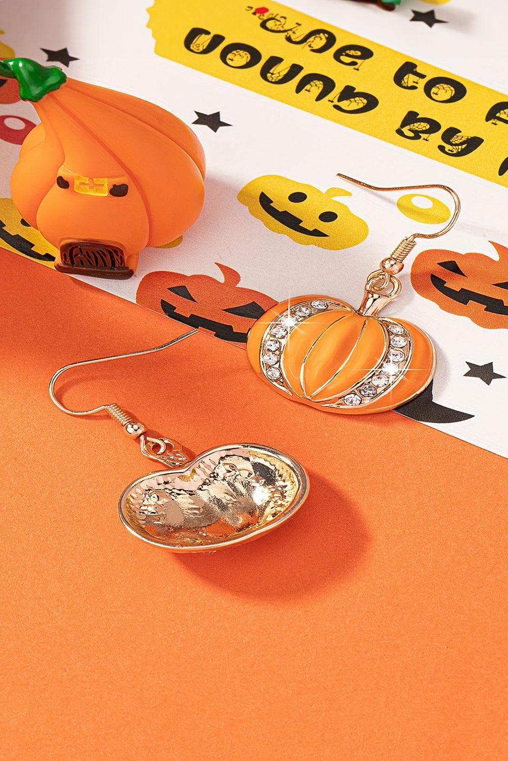 Orange Halloween Rhinestone Pumpkin Hook Earrings - L & M Kee, LLC