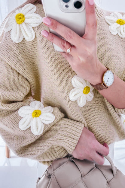 Parchment Floral Crochet Chunky Knit Sweater