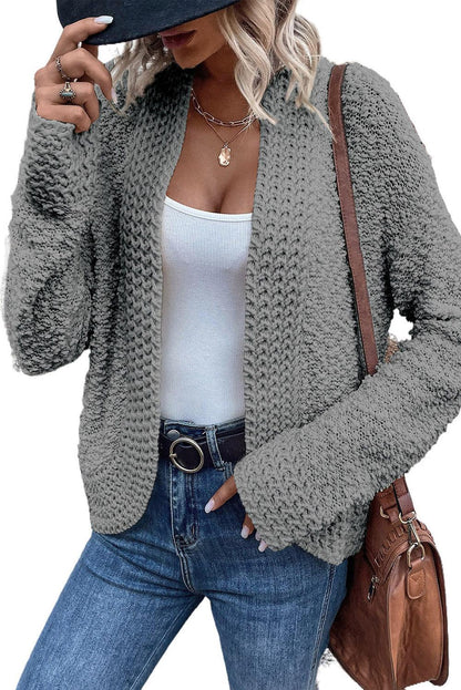 Gray Popcorn Knit Open Front Cardigan - L & M Kee, LLC