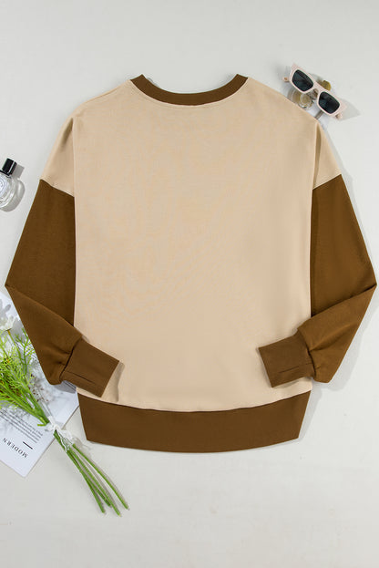 Parchment Color Block Thumbhole Sleeve Drop Shoulder Sweatshirt