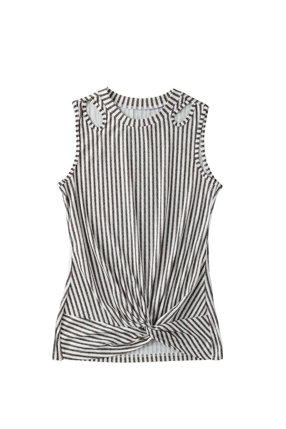 Gray Striped Cutout Twist Front Tank Top - L & M Kee, LLC