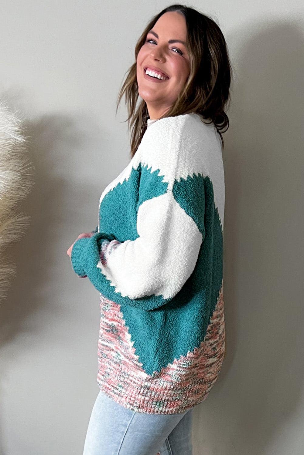 Multicolor Scalloped Color Block Plus Size Sweater - L & M Kee, LLC