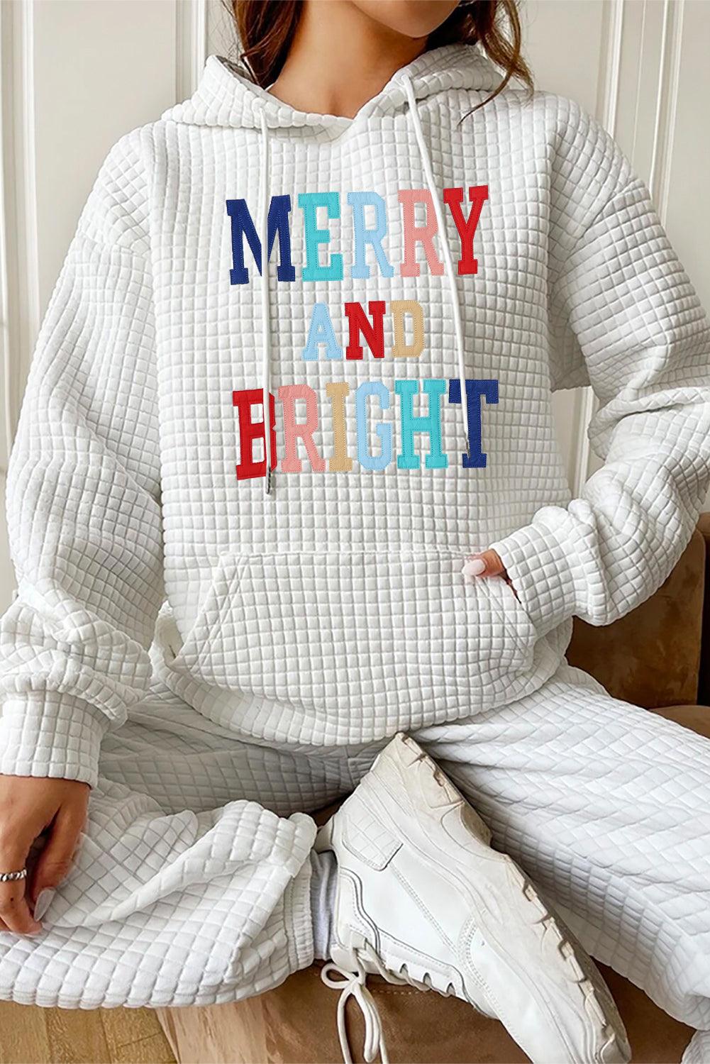 White MERRY AND BRIGHT Lattice Texture Hoodie - L & M Kee, LLC