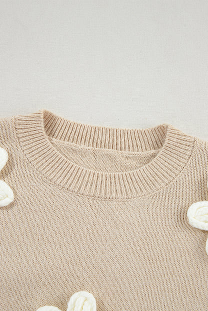 Parchment Floral Crochet Chunky Knit Sweater