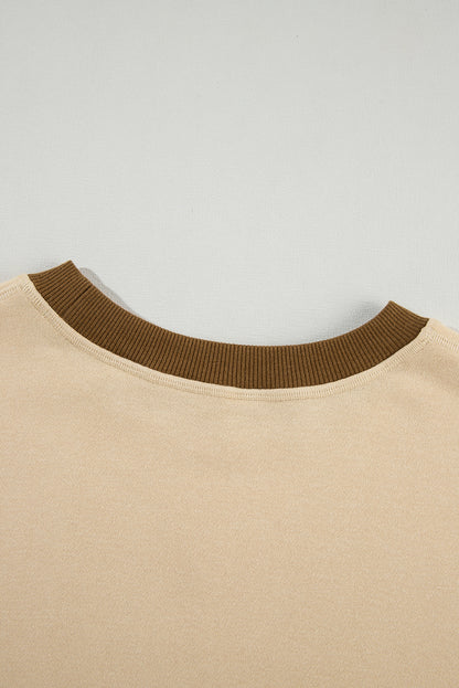 Parchment Color Block Thumbhole Sleeve Drop Shoulder Sweatshirt