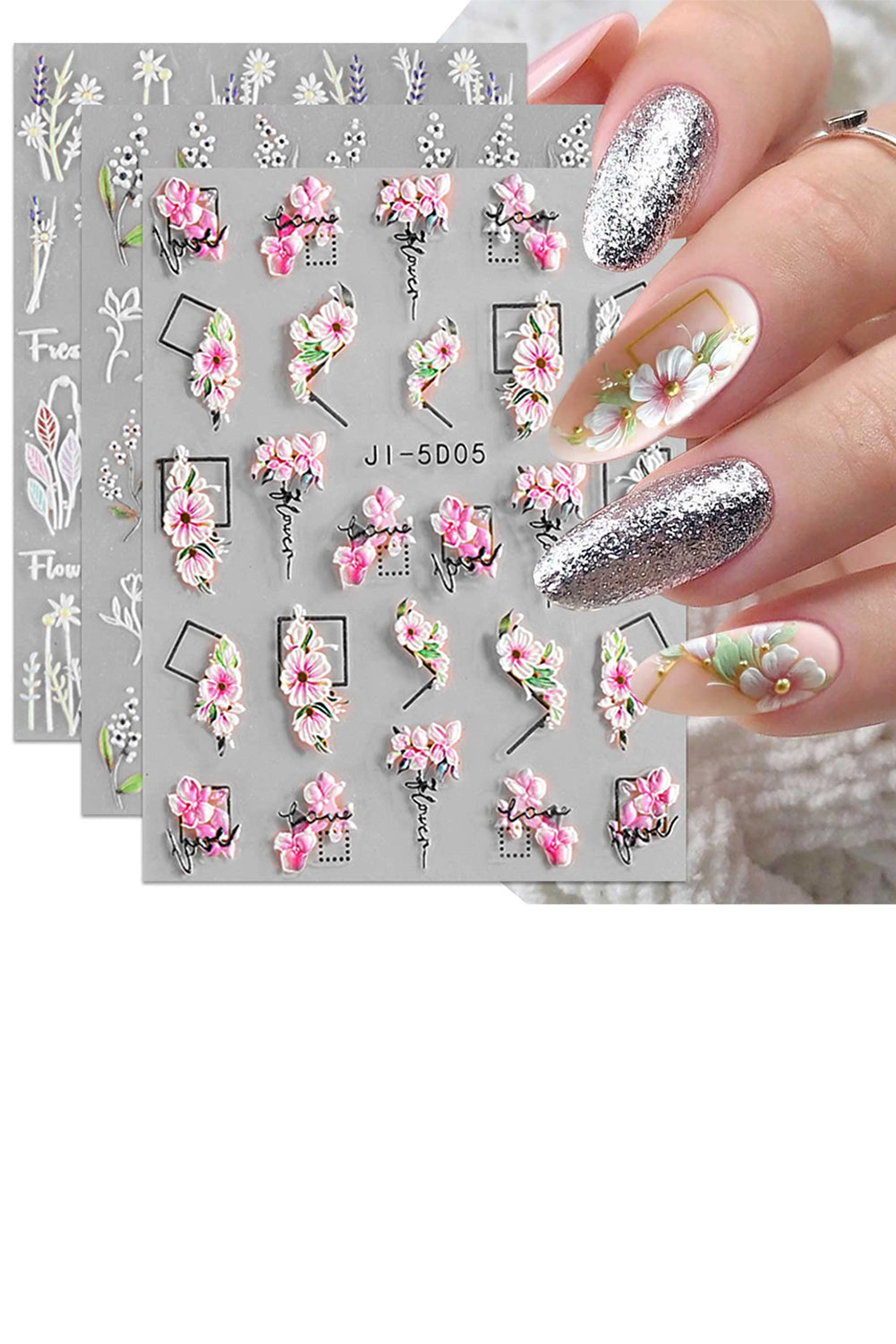 Pale Chestnut 5D Embossed Flower Nail Art Sticker