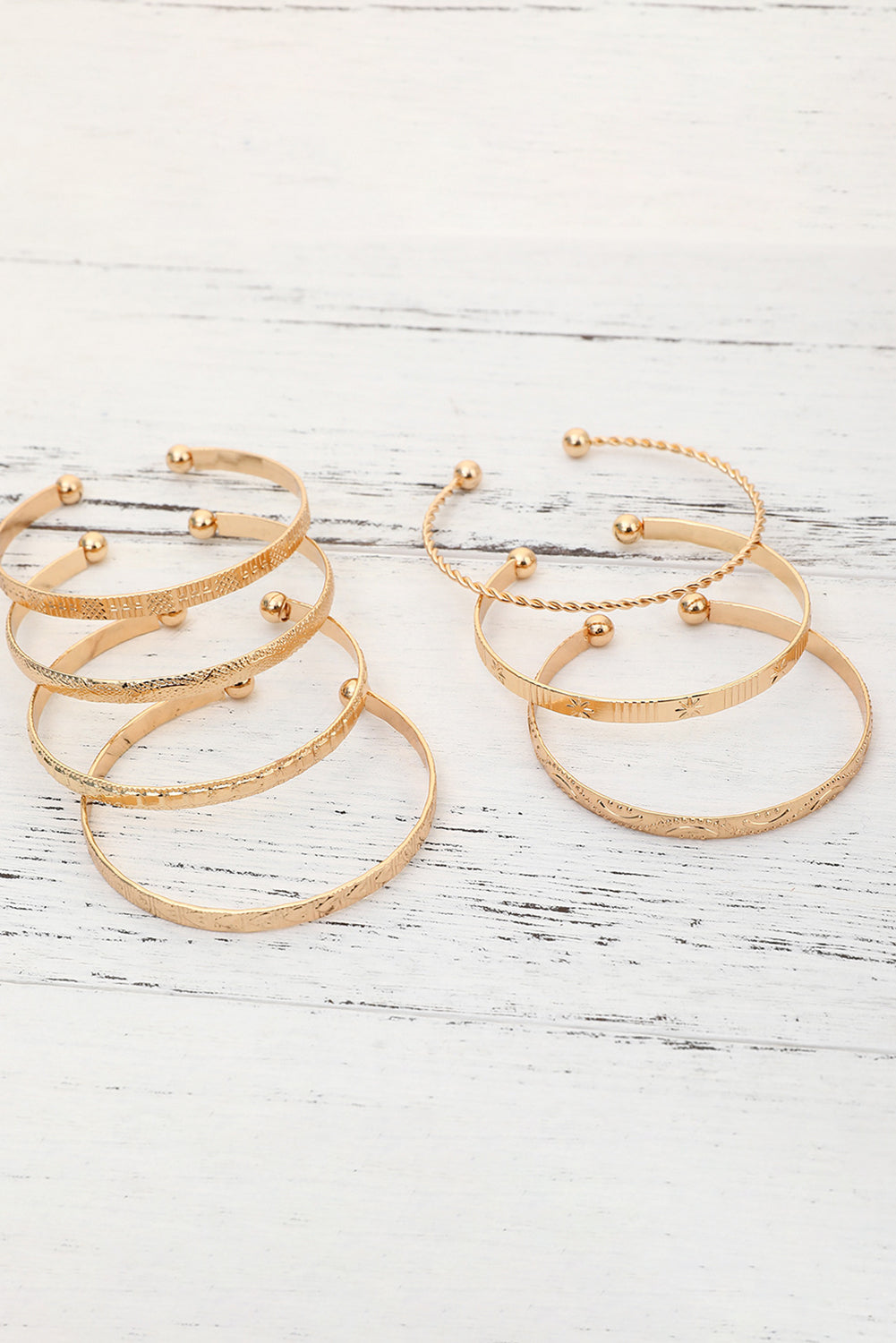 Gold 7pcs/set Textured Open Alloy Bangle Set