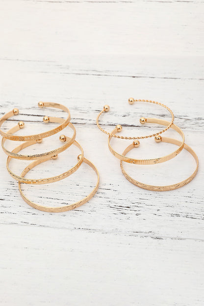 Gold 7pcs/set Textured Open Alloy Bangle Set