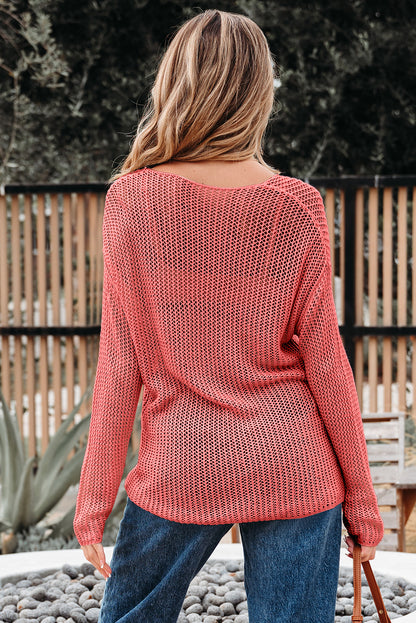 Coral Crochet Hollow-out Jumper Top Sweater
