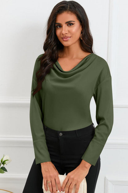 Cowl Neck Long Sleeve Elegant Blouse - L & M Kee, LLC