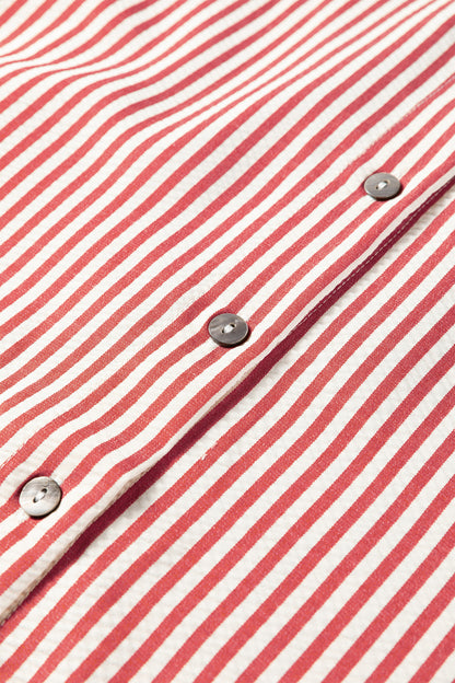 Racing Red Striped Leopard Print Patchwork Button Up Womens Shirt