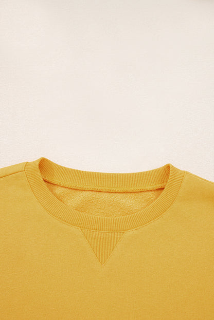 Citrus Pleated Balloon Sleeve Pullover Solid Sweatshirt