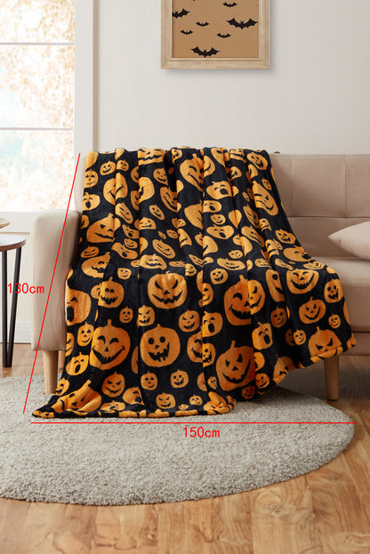 Black Halloween Pumpkin Face Print Fleece Blanket 130*150cm