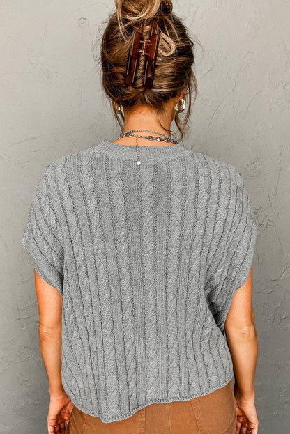 Chestnut Crew Neck Cable Knit Short Sleeve Sweater - L & M Kee, LLC