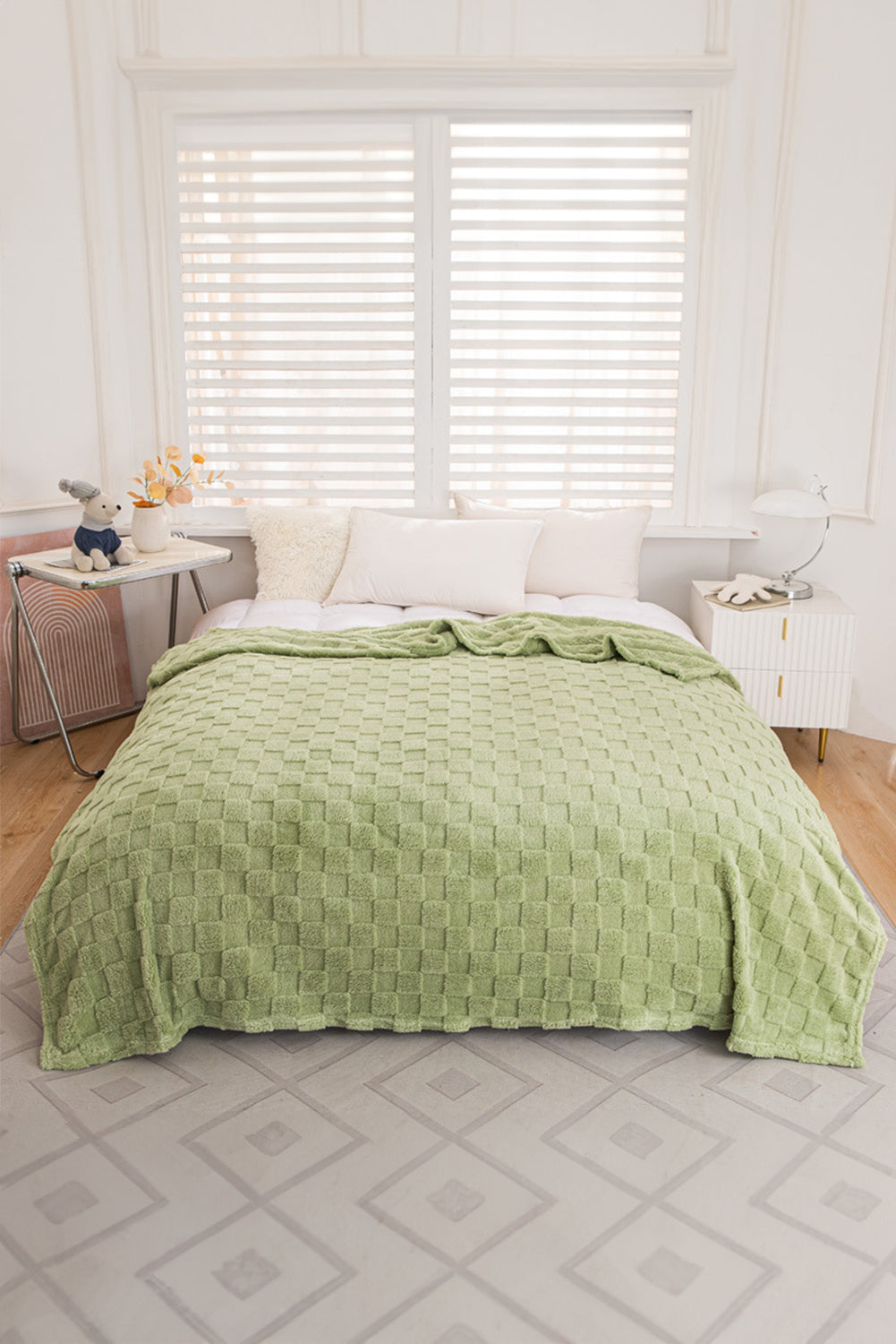 Grass Green Checkered Texture Large Plush Blanket