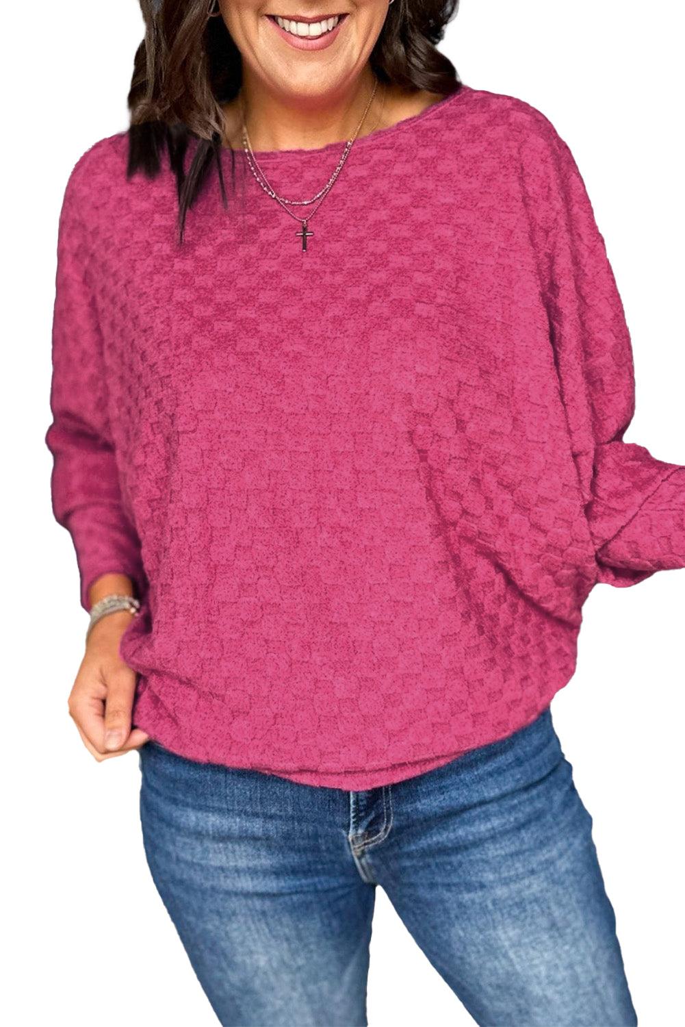 Bright Pink Checker Textured Dolman Sleeve Top - L & M Kee, LLC