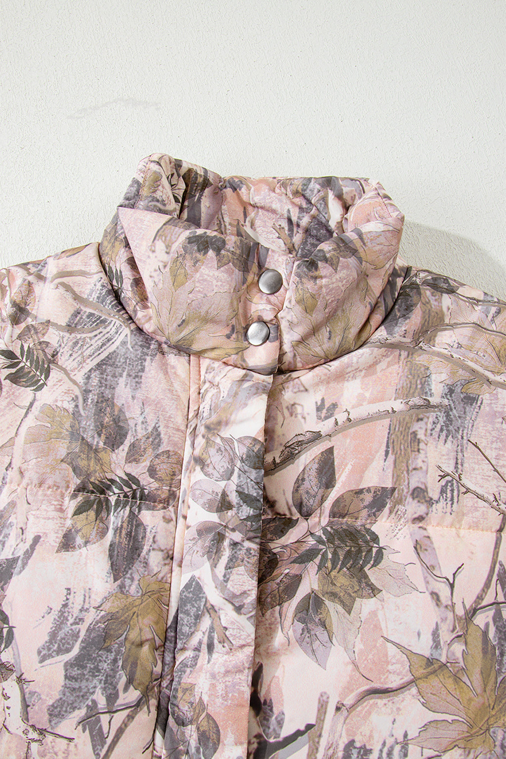 Brown Camo Leaf Print Winter Puffer Vest