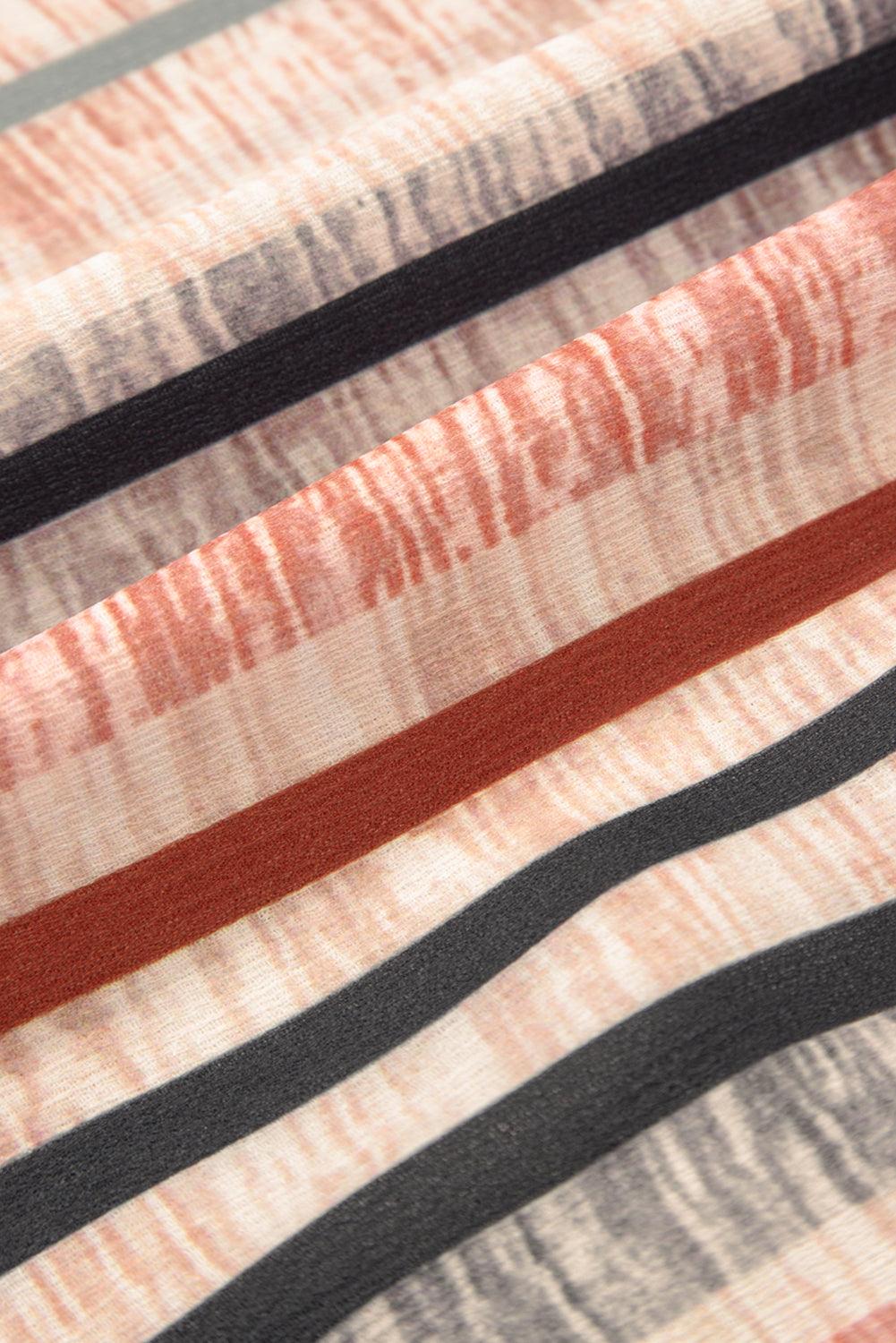 Khaki Stripe Multicolor Frilled Short Sleeve Shirt - L & M Kee, LLC