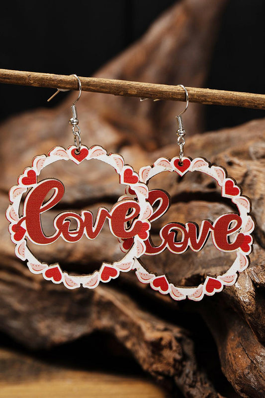 Red Hollowed Love Pendant Valentines Day Earrings - L & M Kee, LLC