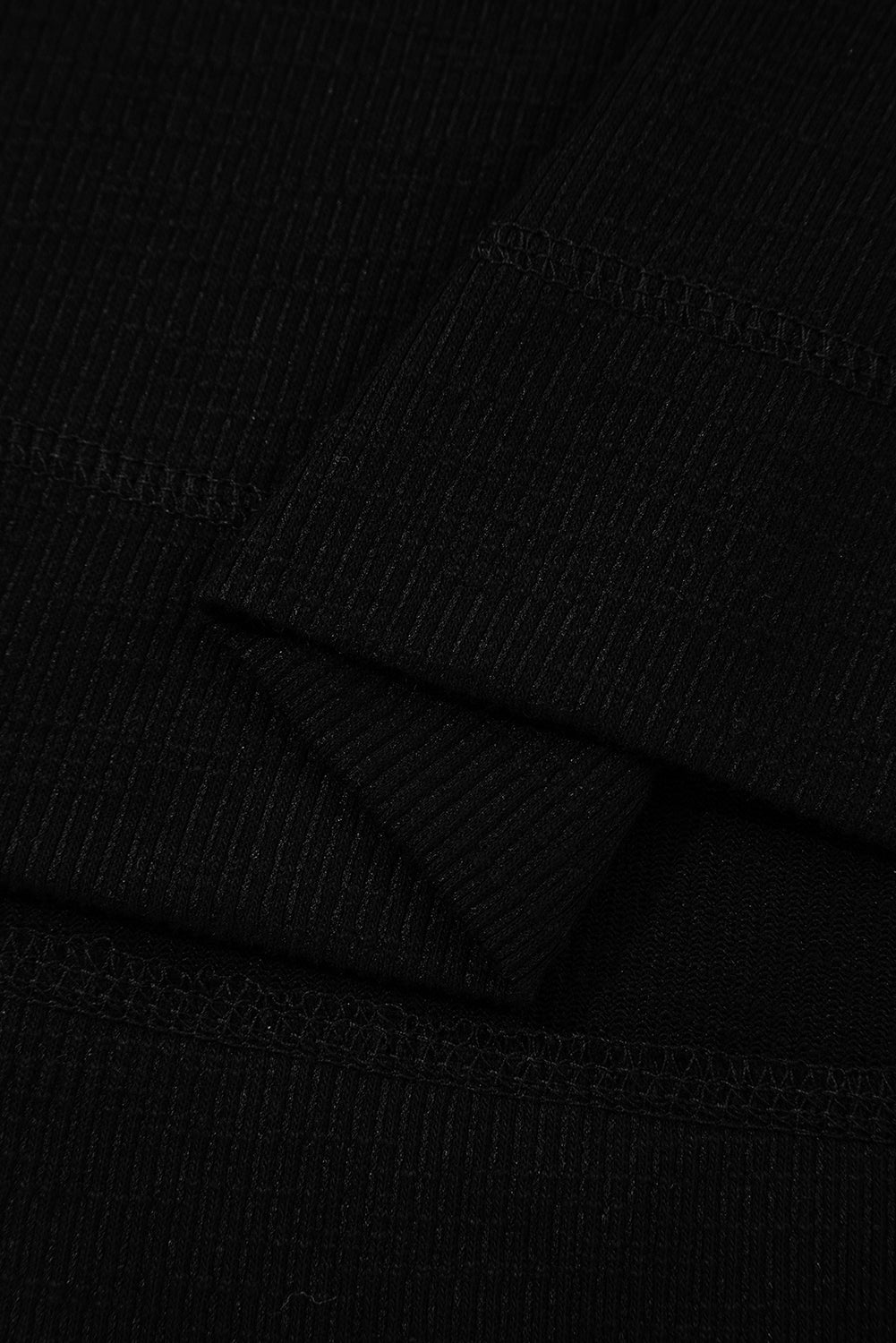 Black Exposed Seam Textured Knit V Neck Pullover Top