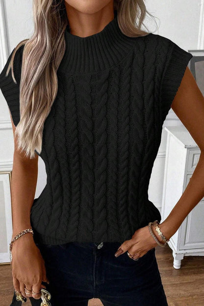 Black Cable Knit High Neck Sweater Vest - L & M Kee, LLC