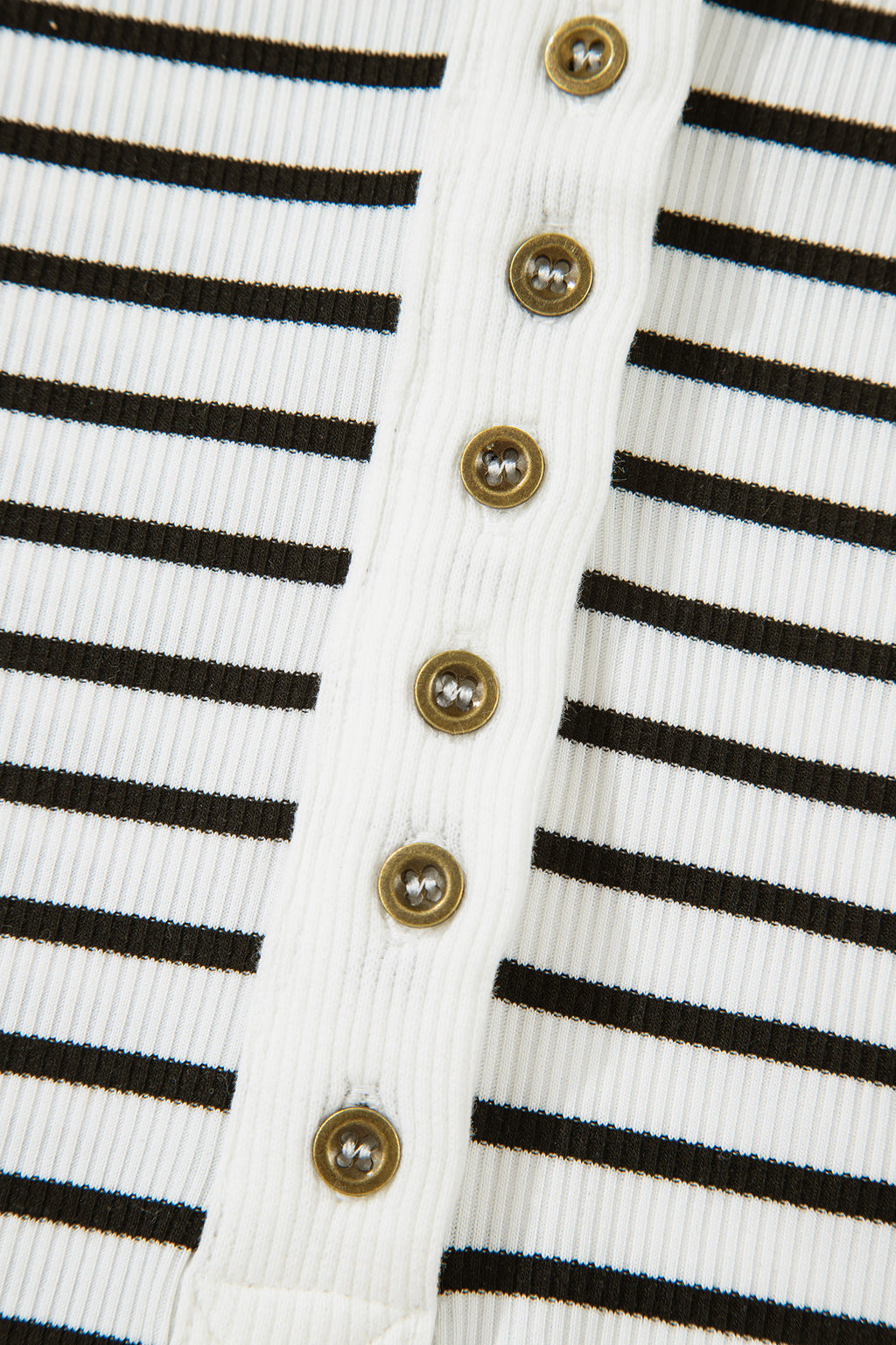 Black Stripe Ribbed Knit Half Button Long Sleeve Slim Top