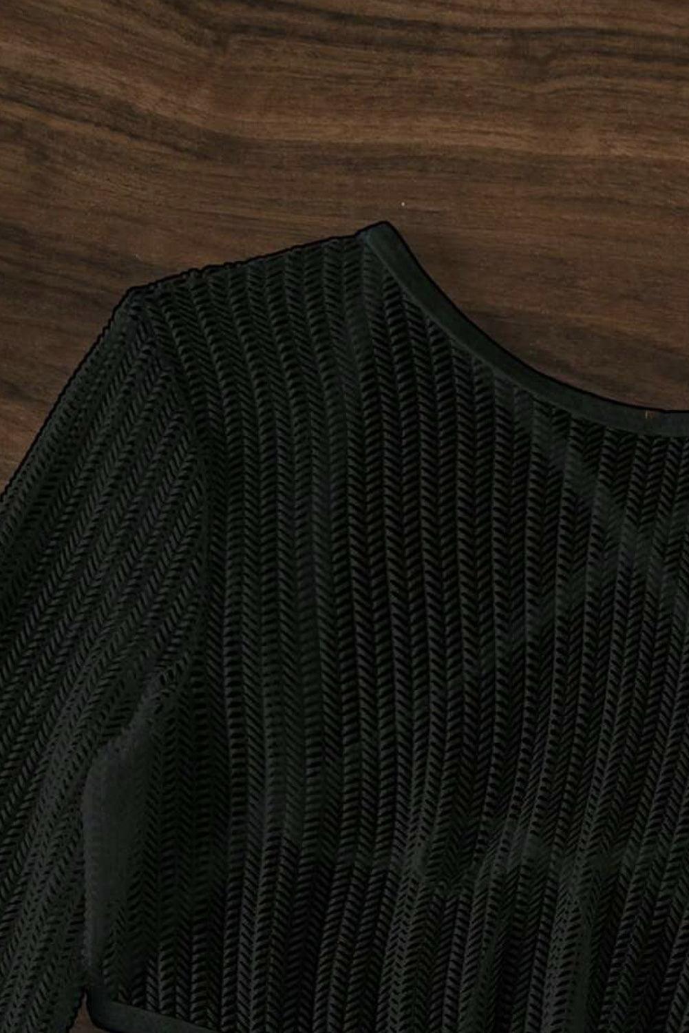 Black 3pcs Micro Bikini with O-ring Backless Crochet Dress Cover up - L & M Kee, LLC