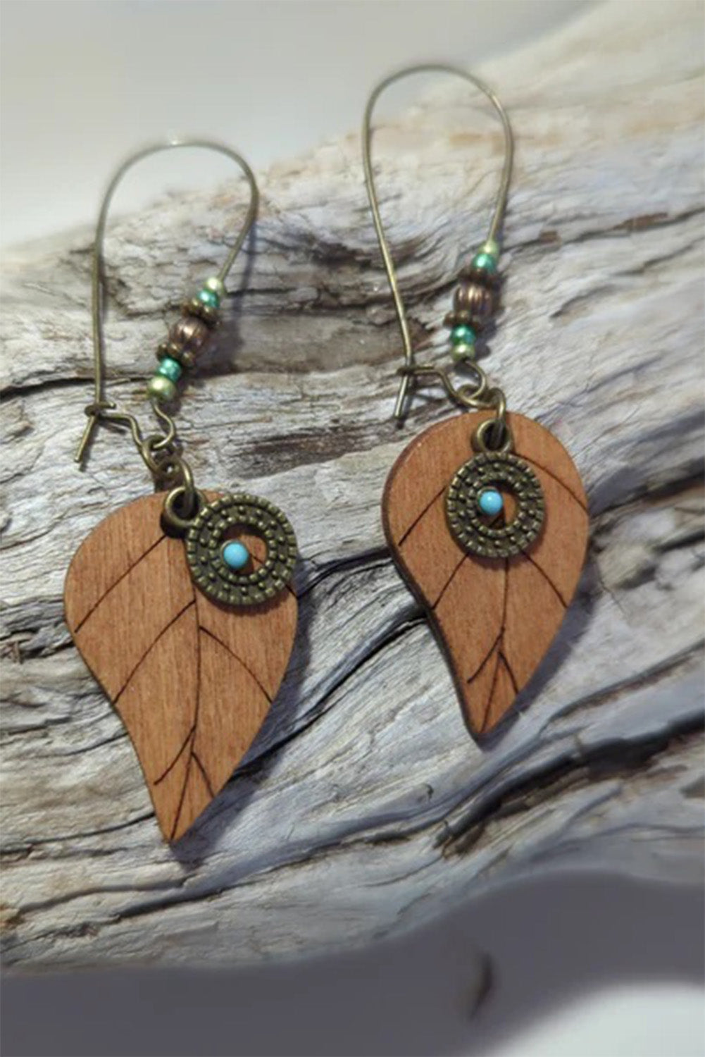 Desert Gold Western Turquoise Decor Leaf Shape Drop Earrings