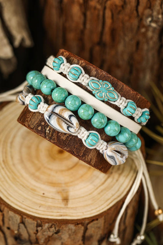 Light Blue Western Turquoise Shell Multi Layered Bracelet Set - L & M Kee, LLC